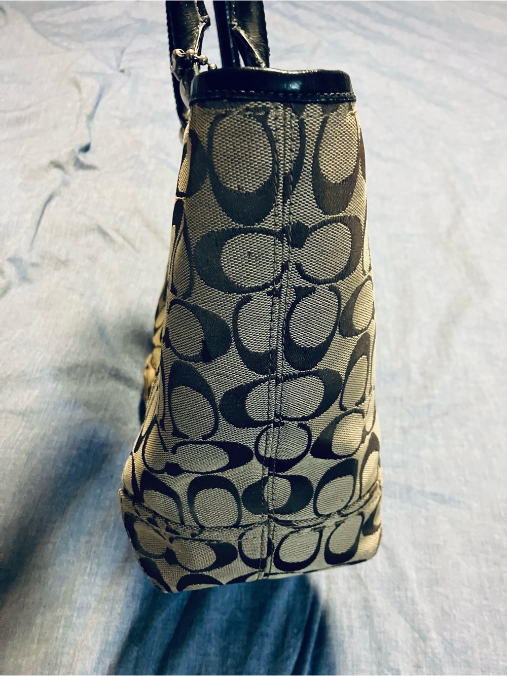 Coach Tan and Black Signature Canvas Tote - Picture 3 of 5